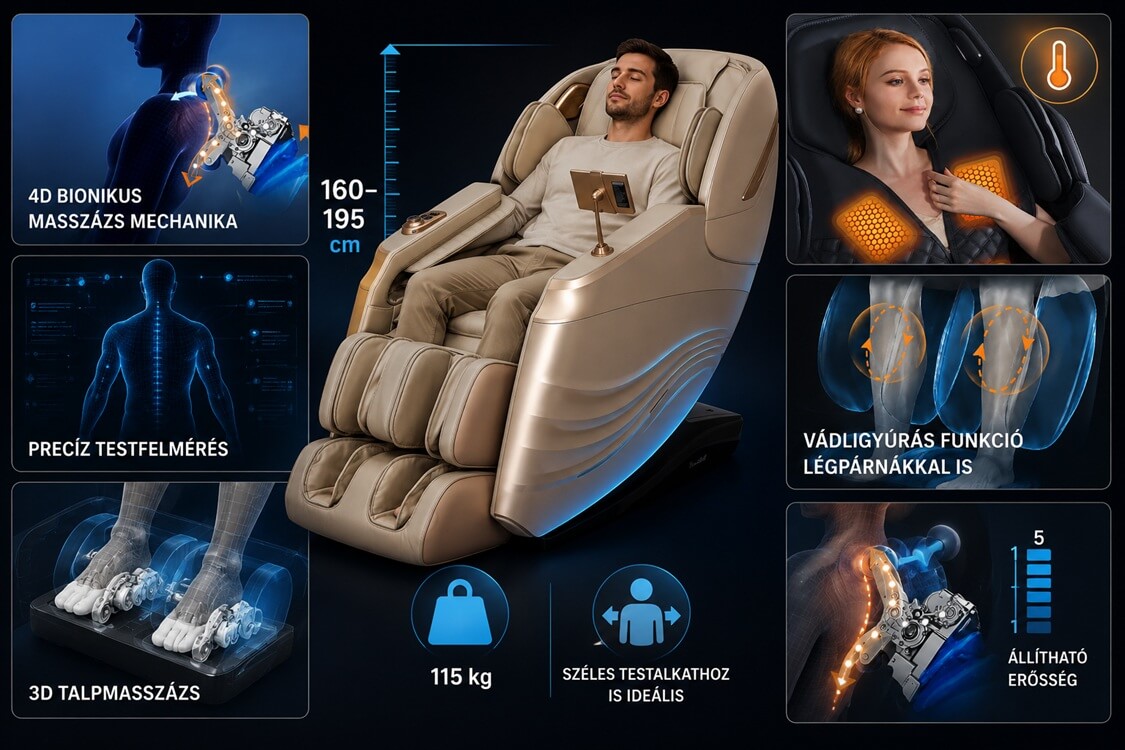 Bionwell Skyflow 4D masszázsfotel - főbb előnyök Bionwell Skyflow 4D masszázsfotel - főbb előnyök