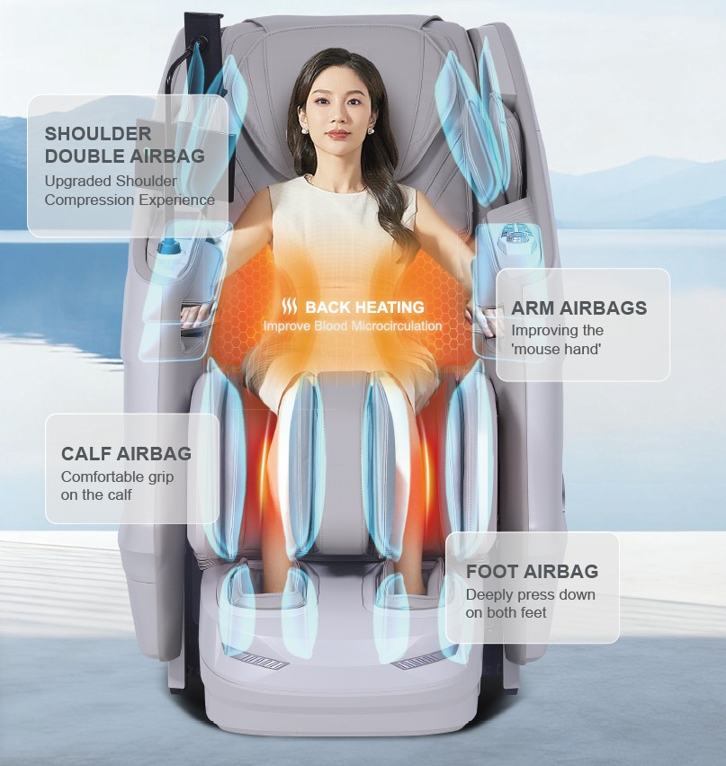 Bionwell Aris DC. Premium 4D+ masszázsfotel - kompressziós légpárnás masszázs a karon, a vállaknál, a tenyérnél, az ujjaknál