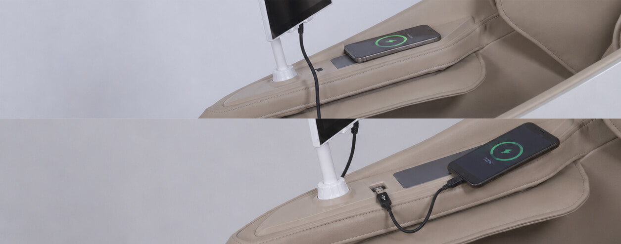 Bionwell Aris DC. Premium 4D+ masszázsfotel - telefontöltési lehetőség - usb és vezeték nélküli telefontöltés