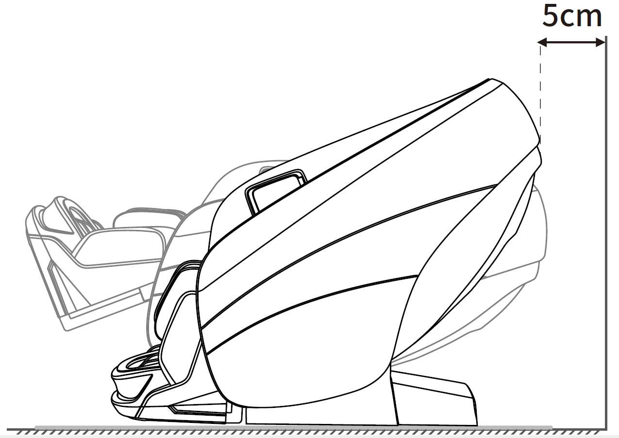 Bionwell iCare 4D masszázsfotel - faltól való távolság 5 cm szükséges minimum - zero space