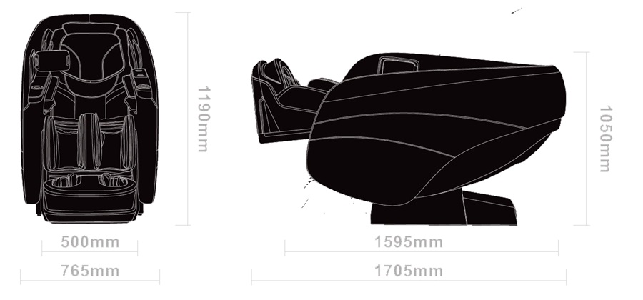 Bionwell iCare 4D masszázsfotel méretek