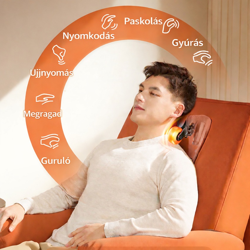 Bionwell Comfora masszázsfotel - 4D masszázsmechanika - Gördülő, dörgölő, Shiatsu (ujjnyomás), nyomkodó, ütögető és gyúró masszázsmódszerek kombinációival masszíroz