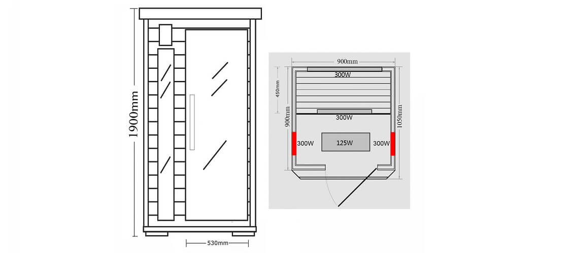 Bionwell 1-2 személyes infraszauna méretei
